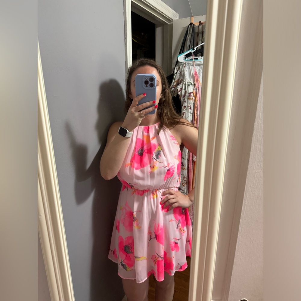 Light pink floral high neck dress